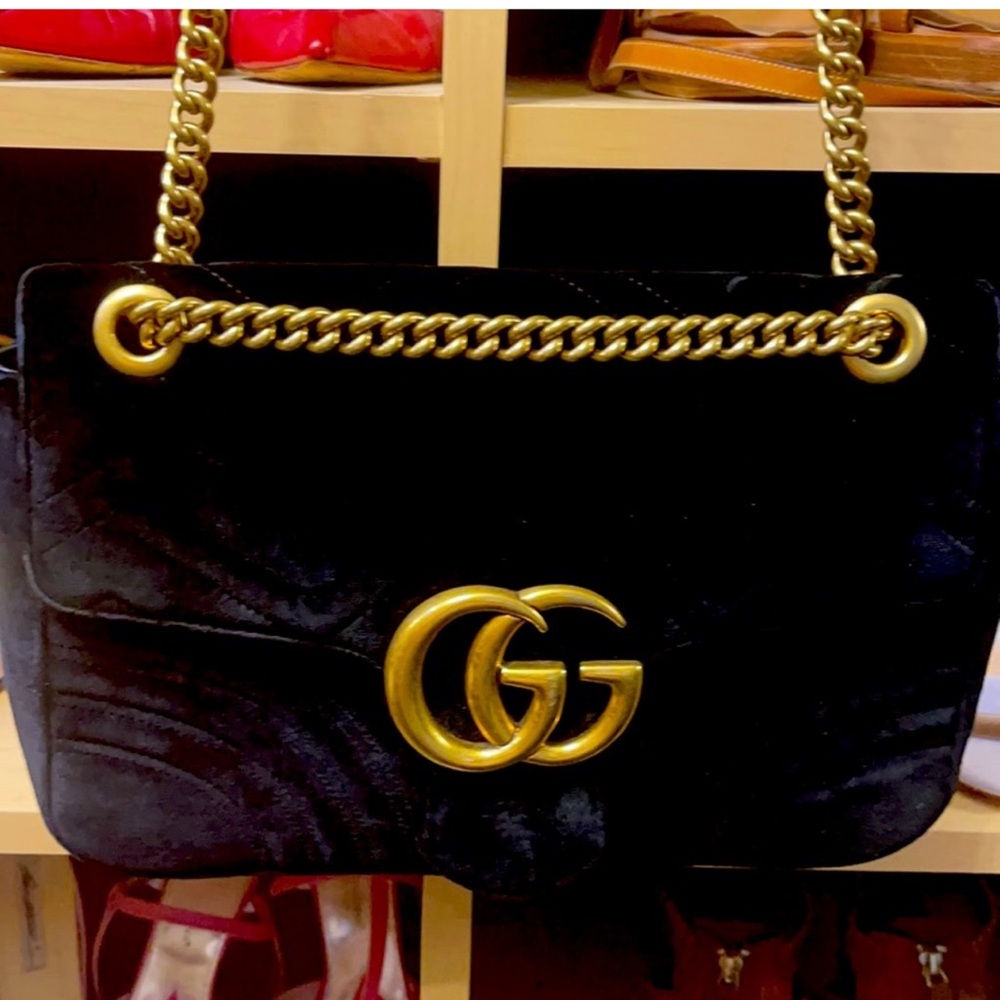 Black Velvet Gucci Marmont Large Shoulder Bag
